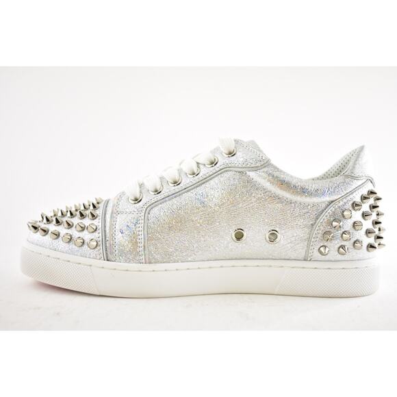 Christian Louboutin Vieira 2 Flat Silver AB Spikes Lace Up Low Top Sneaker 36.5 - Picture 7 of 11